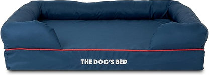 The Dog’s Bed Orthopedic Memory Foam Dog Bed with Bolsters for Large Dogs, High Density Support Mattress, Low Front Entry, Removable Washable Cover, Oxford Fabric, Blue with Dark Red Trim, Large