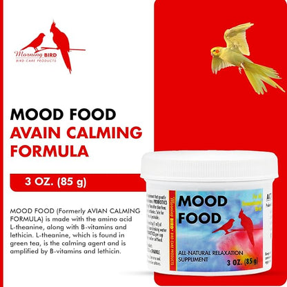 Morning Bird Mood Food 3 oz – Natural Calming Supplement for Birds – Non-Sedating - Unwanted Behavior, Feather Plucking & Aggression – Gentle Stress Relief Achieved with Amino Acids and B-Vitamins