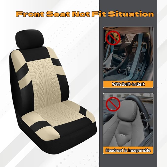 2PCS Car Front Seat Cover with 2 Headrest Covers, Breathable Waterproof Seat Covers for Front Seats, Universal Seats Cover Protector Car Accessories for Most Vehicles (Beige)