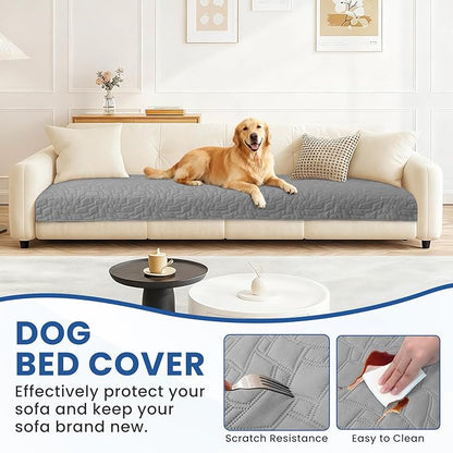 Waterproof Dog Bed Cover Pet Blanket, Soft Couch Cover for Dogs Washable, Non-Slip Dog Blanket Protect Furniture Couch Sofa Car for Puppy Large Dogs Cat (82x120 Inch, Light Grey)