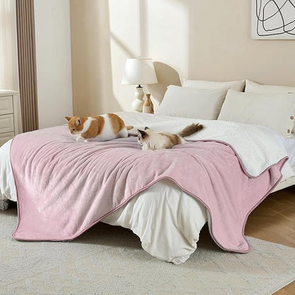 Waterproof Blanket for Bed Couch Sofa, Soft Liquid Pee Proof Pet Blanket for Dog Puppy Cat, Reversible Sherpa Fleece Furniture Protector (Dusty Pink, 60x80 inches)