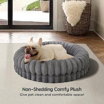 BALANCE Luxury Donut Dog Bed, 30 Inches Round Dog Bed Medium Size Dogs Washable, Orthopedic Calming Dogs Bed for Pets with Anti-Slip Bottom, Gray