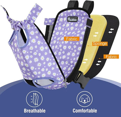 Pawaboo Pet Carrier Backpack, Adjustable Pet Front Cat Dog Carrier Backpack Purse Travel Bag, Legs Out, Easy-Fit for Traveling Hiking for Small Medium Dogs Cats Puppies 13-16lbs, XL,Black&Purple Daisy