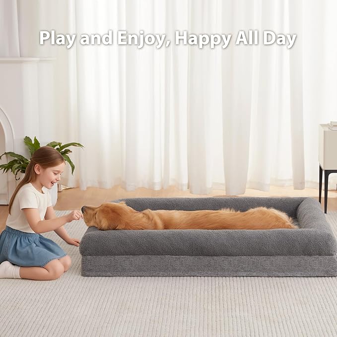 RRPETHOME Washable Dog Beds Large Sized Dog Couch, Extra Large Orthopedic Dogs Beds with Removable Cover, Waterproof Pet Bed with Bolsters, Pet Crate Bed with Non Slip Bottom, XL, Grey