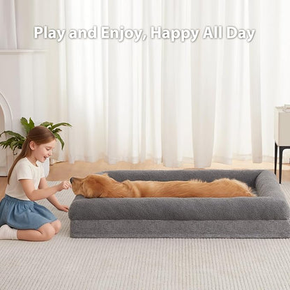 RRPETHOME Washable Dog Beds Large Sized Dog Couch, Extra Large Orthopedic Dogs Beds with Removable Cover, Waterproof Pet Bed with Bolsters, Pet Crate Bed with Non Slip Bottom, XL, Grey