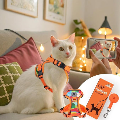 BEAUTYZOO Cat Harness and Leash for Walking, Escape Proof Soft Adjustable Vest Harnesses for Medium Large Cats, Easy Control Breathable Reflective Strips Jacket, Orange, M