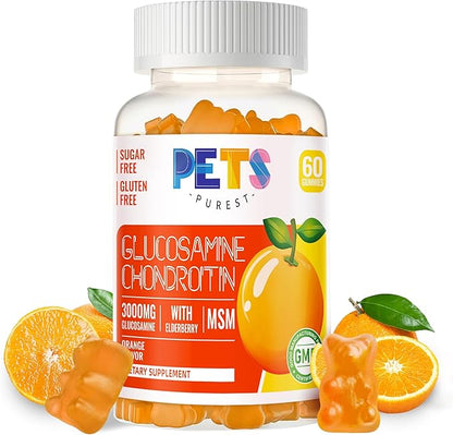 Pets Purest Glucosamine Chondroitin Gummies with MSM & Elderberry Extra Strength - Joint Support, Antioxidant Immune Support Supplement for Adults, Men & Women.Orange