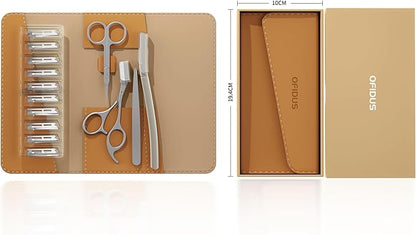 Tweezers for Women Facial Hair, 4 in 1 Eyebrow Kit with Tweezers, Eyebrow Trimmer Scissors, Razor, Style Leather Travel Case, Hair Plucking Daily Beauty Tools