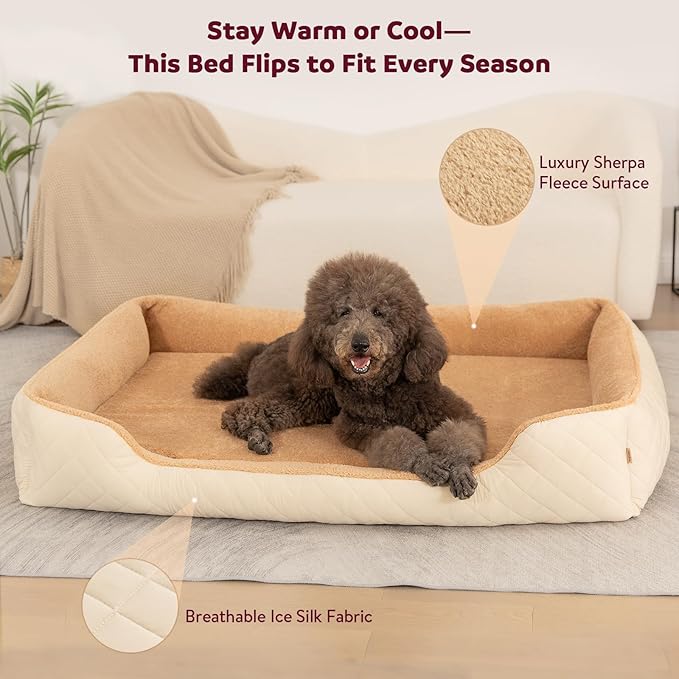 Cooling Orthopedic Dog Bed for Extra Large Dogs - Memory Foam for Joint Pain & Arthritis, XL Pet Bed w/Washable Removable Cover & Waterproof Liner, XXL Dog Sofa w/Raised Bolster & Non-Slip Base
