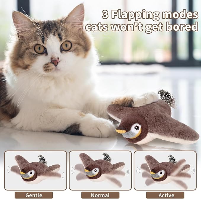 Cat Toys, Flapping Bird Cat Toy(No Flying), Interactive Catnip Toy with Catnip Bags, Chirping Noise Enrichment Moving Wings Dog Cat Kitten Toys, Flappy Flying Pets Toy for Indoor(Oriole) (A8)