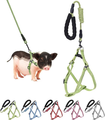 Mini Pig Harness, Adjustable Small Pig Harness with Leash Infinity Style Lead and Soft Foam Handle for Small to Medium Pet Pigs Walking Training Jogging (Green, S)