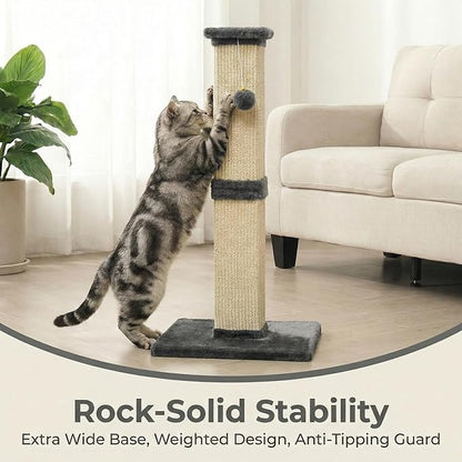 Fansafurn Tall Cat Scratching Post, 32'' Heavy Duty and Thick Scratching Post, Scratching Post for Adult Cats, Thick Sisal Rope with Hanging Ball, Grey
