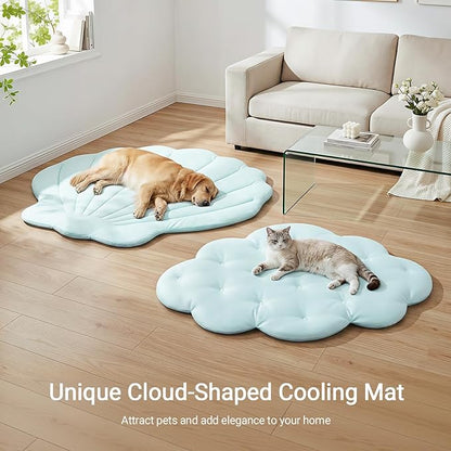 Dog Cooling Mat, 53'' × 40'' Large, Self-Cooling Mat for Dog, (Cool & Warm) Double-Sided Pet Cool Pads for Crate, Kennel, Machine Washable Summer Blanket, Cat Cool Bed, Non-Gel, Sky Blue