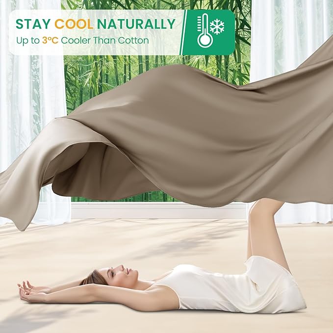 SONORO KATE 100% Viscose Derived from Bamboo_Sheets, Ultra Breathable & Cooling Bed Sheets for Hot Sleepers, Hotel Luxury Silky Bedding Sheets, 16" Deep Pocket - 4PC (Simply Taupe,Cal King)
