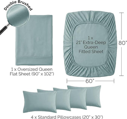Southshore Fine Living, Inc. 21-Inch Extra Deep Pocket Queen Sheets, 6 Piece Queen Sheet Set Deep Pocket, Pet Hair Resistant Microfiber Fitted Sheet, Blue Pillow Cases Set of 4, Steel Blue Sheets