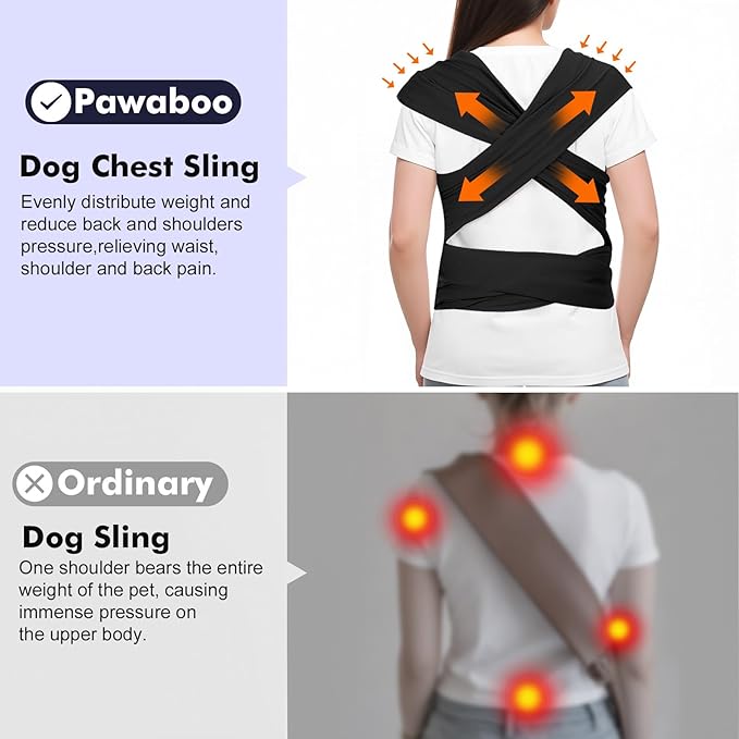 Pawaboo Pet Sling Carrier for Small Dogs and Cats, Hands Free Dog Carrier Sling, Anti-Anxious Soft Cotton Front Facing Cat Carriers Papoose, Puppy Kitten Pouch Reduce Back Neck Pain, Black
