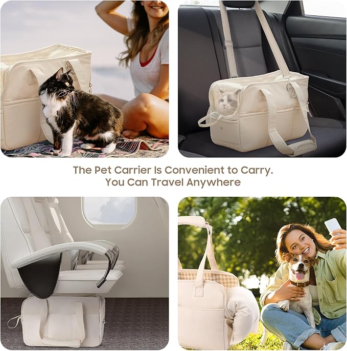 JourCraf Dog Purse Carrier for Small Dogs & Puppies Up 12 Lbs, Soft Cotton Tote Pet Shoulder Bag with Pockets, Foldable & Washable Breathable Puppy Carrier for Yorkie, Chihuahua & Cats - Beige