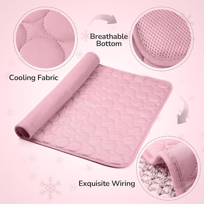 TerraKin Cooling Mat for Dogs and Cats, 27.6" x 21.7" Soft Pet Cooling Pad with Ice Silk Fabric, Comfortable for Crate, Bed, Floor, Sofa(Large, Pink)