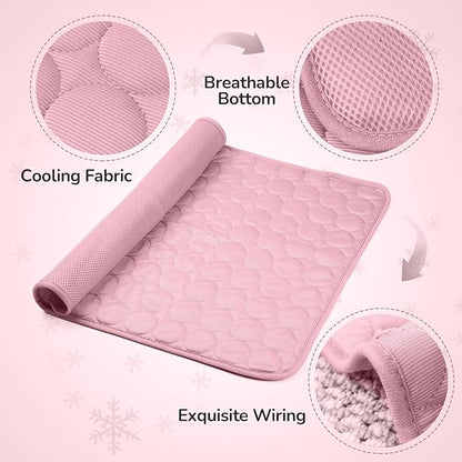 TerraKin Cooling Mat for Dogs and Cats, 27.6" x 21.7" Soft Pet Cooling Pad with Ice Silk Fabric, Comfortable for Crate, Bed, Floor, Sofa(Large, Pink)