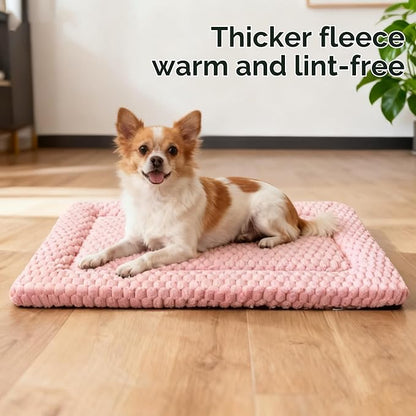 Dog Bed Crate Mat, Soft Durable Washable Anti-Slip Kennel Pad for Dogs & Cats, Reversible (Pink, L(35"*23"*1.5"))