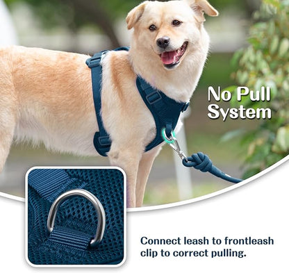 No Pull Dog Harness for Small Medium Large Dogs - Adjustable 2 Layer Mesh Dog Vest with Dual Clip, Escape Proof, Quick Release, Lightweight Breathable Mesh for Walking Hiking (Prussian Blue,XS)