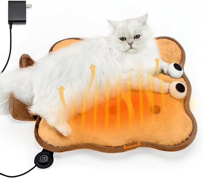 Heated Cat Bed for Indoor Pets Pressure-Activated Cat Heating Pad Extra Large Electric Pet Heated Pad Adjustable Temp Pet Heating Pads with Removable Cover Biscuits Brown 21"X 21"