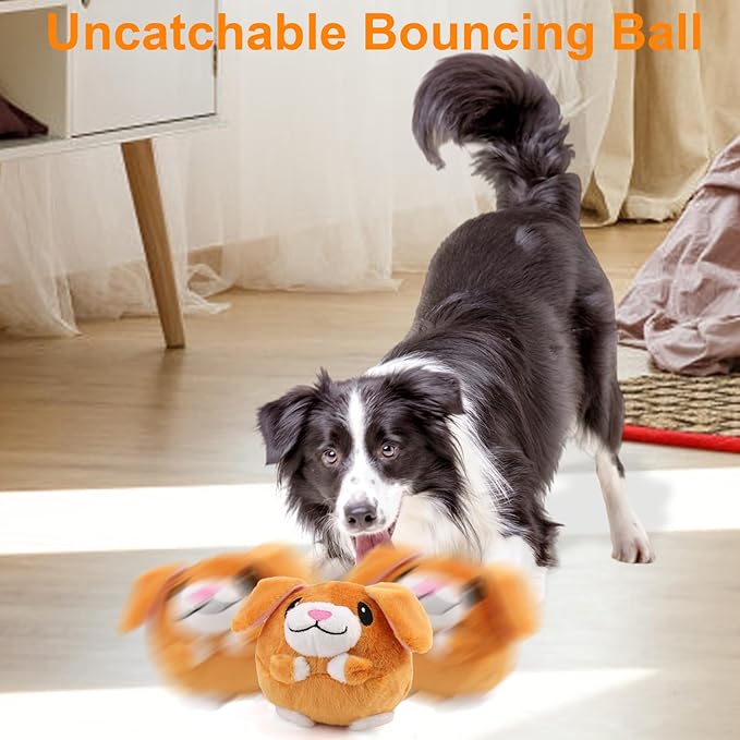 Mity rain Interactive Dog Toys, Active Moving Pet Plush Toy for Dogs, Dog Squeaky Moving Ball Toys with Chewable Plush Cover&Music for Small Medium Large Dogs Chasing (Little Dog Pattern)