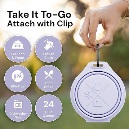 Pup Culture Dual Collapsible Dog Bowls | Silicone Travel Water Bowl for Dogs | Food Grade, No Plastic Rim, Portable Dog Bowl for Food and Water-Easy to Clean | BPA Free and Safe for Your Pup-Lavender
