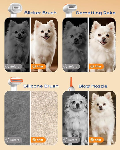 Vacuum Dog Brush for Shedding, 4-in-1 Self-Cleaning Slicker & Undercoat Rake, Deshedding Grooming Tool, Anti-Static, Massage & Combing All In One! (White)