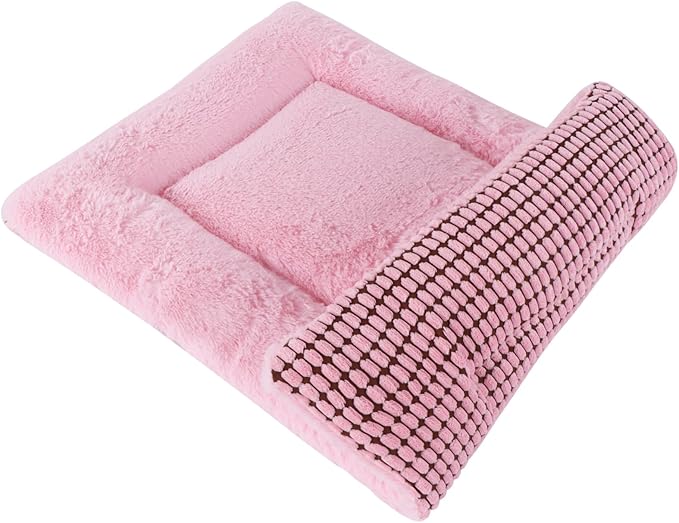 Reversible Dog Bed Mat with Plush and Corn Velvet,Soft Warm Pet Cushion, Dual Purpose Washable Sleeping Mattress Bed for Small Medium Large Dog and Cat XB004 (36"x23", Pink)