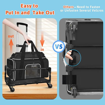 Petskd Top-Expandable Small Pet Carrier with Wheels(18" L x 11" W x 11" H), Delta/American/United Airlines Approved, Rolling Pet Carrier for Small Dogs & Cats (Black)