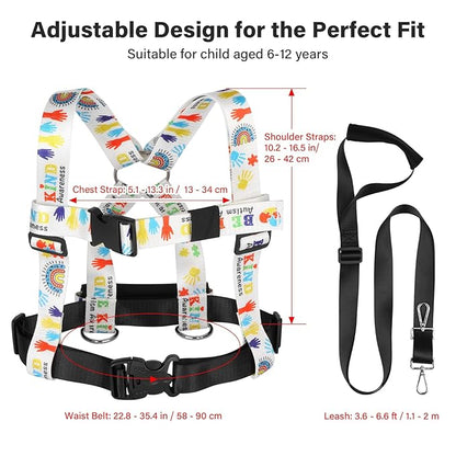 Safety Walking Harness and Leash for Autism & Special Needs Kids Ages 6-12 with Easy-Adjust Tether + Emergency Grab Handle for Wandering Prevention & Calm Outdoor Adventures