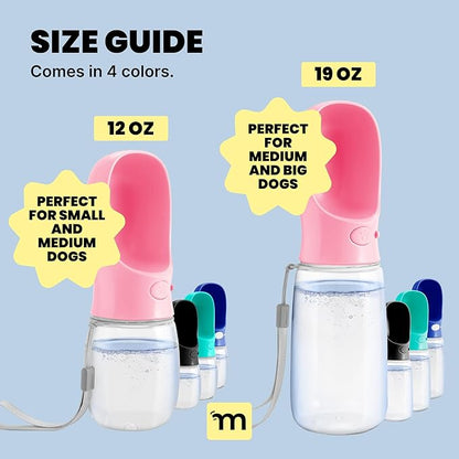 MalsiPree On the Go Dog Water Bottle Dispenser - 12 oz Pink - Leak-Proof Lock & One-Hand Operation - Dog Water Bowl - Pet Travel Bottle with Built-in Bowl, Travel Ready BPA-Free Pet Supplies