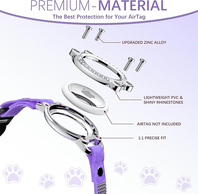 AirTag Cat Collar Breakaway, Diamond Microfiber Cat Collars with Apple Air Tag Holder and Bell, Adjustable Comfortable GPS Tracker Cat Collar for Girl Boy, Kittens, Puppies (Purple)