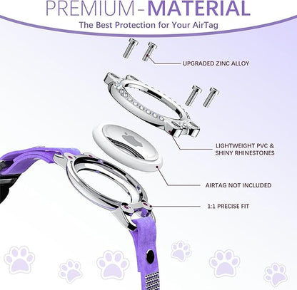 AirTag Cat Collar Breakaway, Diamond Microfiber Cat Collars with Apple Air Tag Holder and Bell, Adjustable Comfortable GPS Tracker Cat Collar for Girl Boy, Kittens, Puppies (Purple)