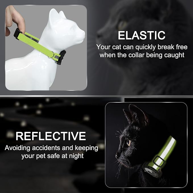 Reflective AirTag Cat Collar, Integrated Cat Tracker Collar with Air Tag Holder and Bell, Safety Elastic Band Cat GPS Collars for Girl Boy Cats, Kittens and Puppies (Olive,S)