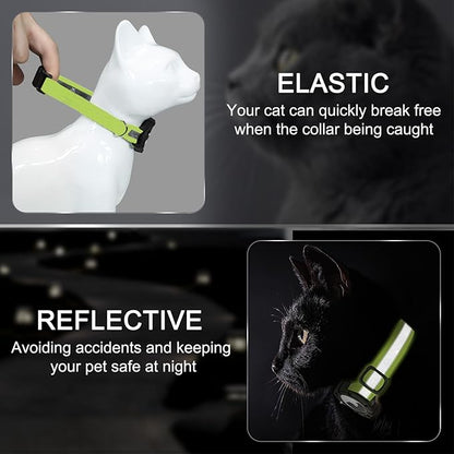 Reflective AirTag Cat Collar, Integrated Cat Tracker Collar with Air Tag Holder and Bell, Safety Elastic Band Cat GPS Collars for Girl Boy Cats, Kittens and Puppies (Olive,XS)