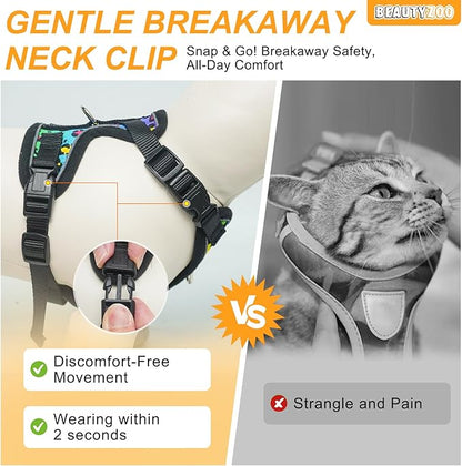 BEAUTYZOO Cat Harness and Leash for Walking, Escape Proof Soft Adjustable Vest Harnesses for Medium Large Cats, Easy Control Breathable Reflective Strips Jacket, Leopard, M