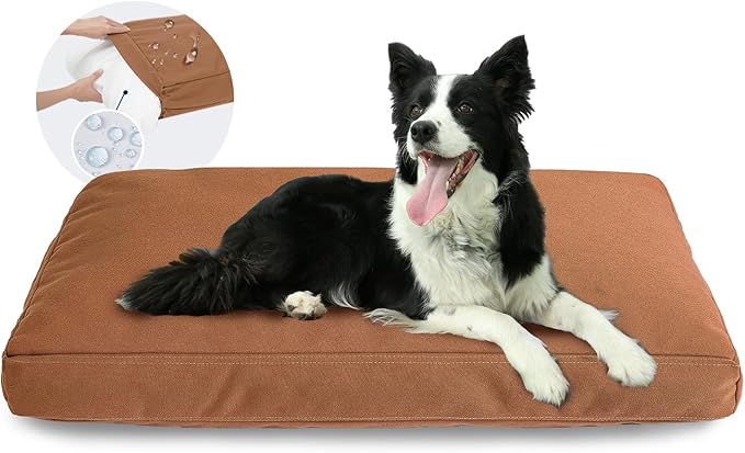 Miguel Durable Canvas Dog Bed for Large Medium Pet Outdoor Dogs Pad 14 Ounce Canvas Dog Pillow Waterproof with Removable Washable Cover,40 x 30 inch,40 x 30 inch, Caramel