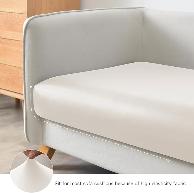 Yates Home PU Leather Couch Sofa Cushion Slipcover Water-Proof Elastic Chair RV Seat Covers Loveseat Slip Cover for Settee Seater in Living Room（3 Piece Large Sofa Cushion Covers,Ivory