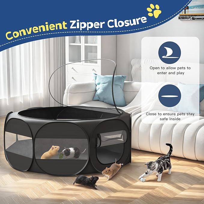 VavoPaw Small Animal Playpen, Chicken Brooder Box with Cover Top, Portable Outdoor Exercise Pet Cage Tent, Waterproof Breathable Pet playpen Indoor for Chick Ktiien Bunny Hamster Guinea Pig, Black