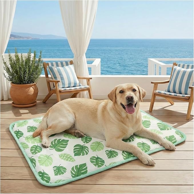 Dog Cooling Mat for Dogs & Cats, Soft Breathable Cooling Pad for Dog Bed, 43"x32" Self Cooling Crate Mat for Dogs, No Gel Washable Non-Slip Pet Cooling Mat Indoor Outdoor, Leaf