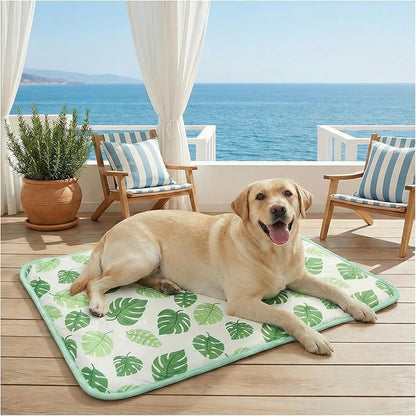 Dog Cooling Mat for Dogs & Cats, Soft Breathable Cooling Pad for Dog Bed, 43"x32" Self Cooling Crate Mat for Dogs, No Gel Washable Non-Slip Pet Cooling Mat Indoor Outdoor, Leaf