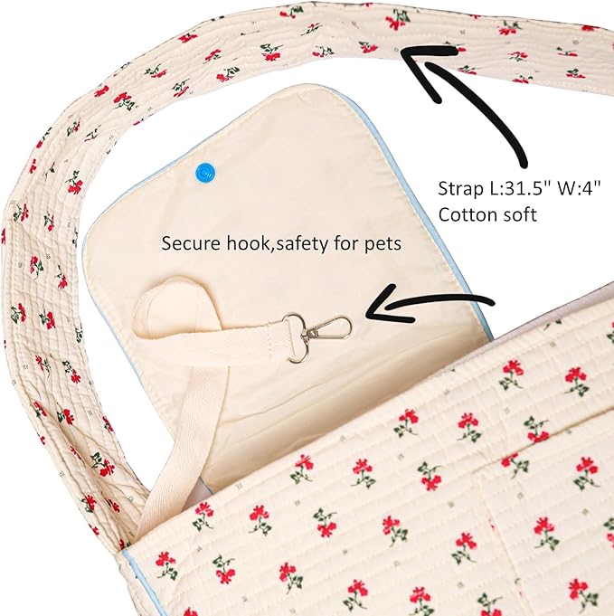 Flower Pet Sling Carrier for Small Dogs and Cats, Breathable Cotton Cats Carrier Purse，Floral Print Puppy Bag 5-10 Lbs, Hand Free Travel Chest Cat Sling, Gifts for Pet Mom Girls（White, Small
