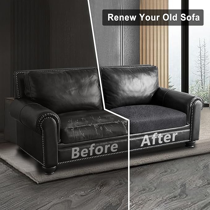 ANARACHON Leather Look Couch Cushion Covers Sofa Seat Slipcovers Sets Couches Furniture Protector for Sectional Armchair Loveseat Pets Kids Stretch Spandex Fabric (2 Cushion Loveseat, Dark Grey)