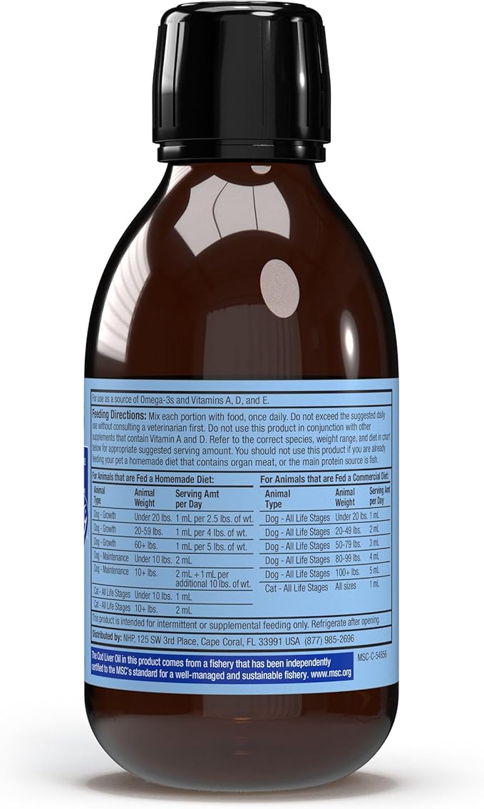 Dr. Mercola Bark & Whiskers Wild Alaskan Cod Liver Oil for Dogs & Cats, Omega-3s, Vitamin E, Skin and Coat, Joint Health, Veterinarian Formulated, Non-GMO - 6.8 Fl. Oz. (200 mL)