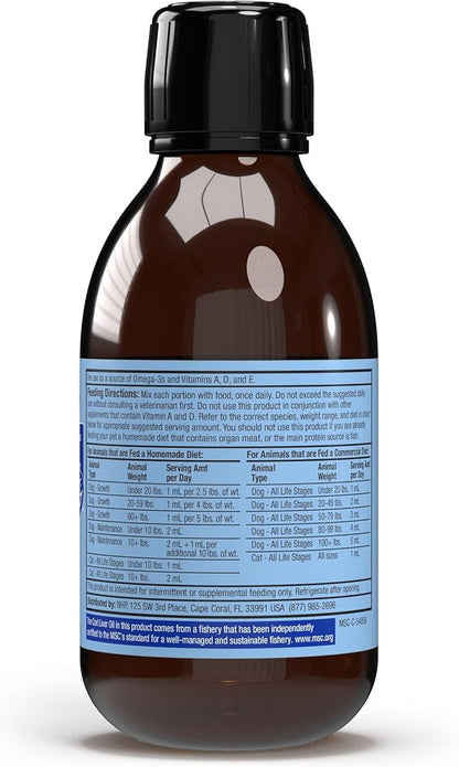 Dr. Mercola Bark & Whiskers Wild Alaskan Cod Liver Oil for Dogs & Cats, Omega-3s, Vitamin E, Skin and Coat, Joint Health, Veterinarian Formulated, Non-GMO - 6.8 Fl. Oz. (200 mL)