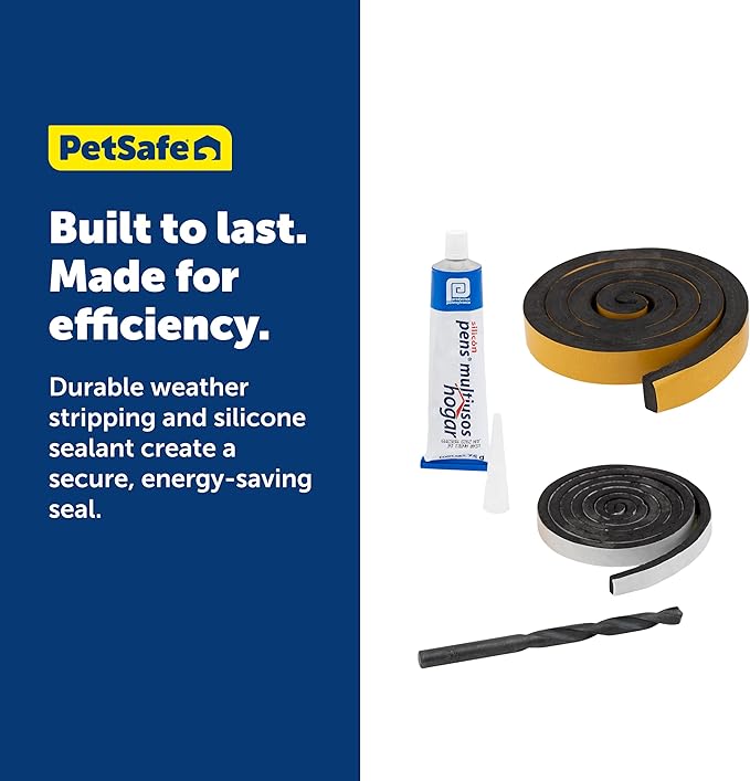 PetSafe Pet Door Installation Kit - Improves Energy Efficiency & Weather Resistance - Includes Clear Silicone Sealant - Drill Bit - Dual Size Weatherstripping