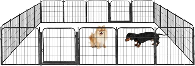 Indoor Dog Playpen - 24 inch, 20 Panels for Small and Puppy Size Dogs - Heavy Duty Metal Portable Pet Fence with Black Anti-Rust Coating - Play Pen w/Extra Wide Gate