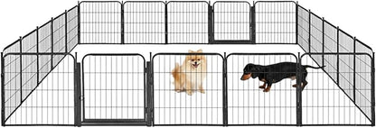 Indoor Dog Playpen - 24 inch, 20 Panels for Small and Puppy Size Dogs - Heavy Duty Metal Portable Pet Fence with Black Anti-Rust Coating - Play Pen w/Extra Wide Gate